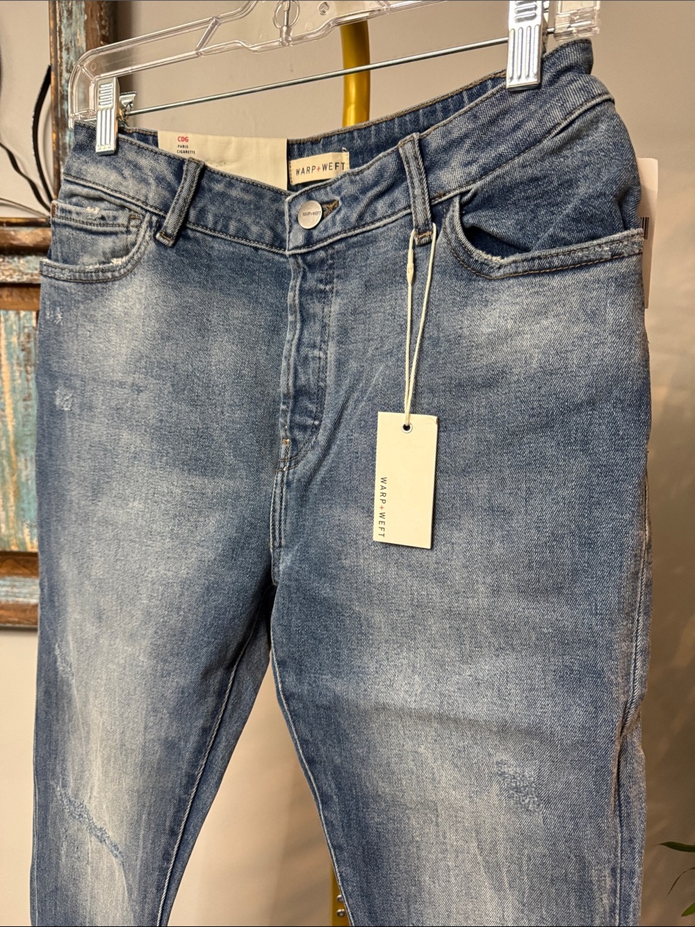 Warp + Weft CDC Paris Cigarette LBlue Slim Straight denim Jeans NWT 27 - Picture 2 of 13